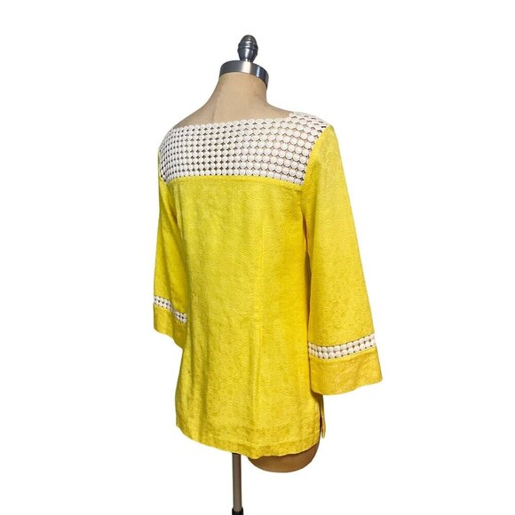 Lilly Pulitzer Bees Knees Tunic Top Yellow Lace Square Neck Size 4 - Picture 3 of 6